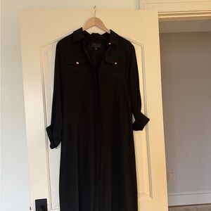 Nili Lotan Black Silk Long Sleeve Shirt Dress with Gold Buttons